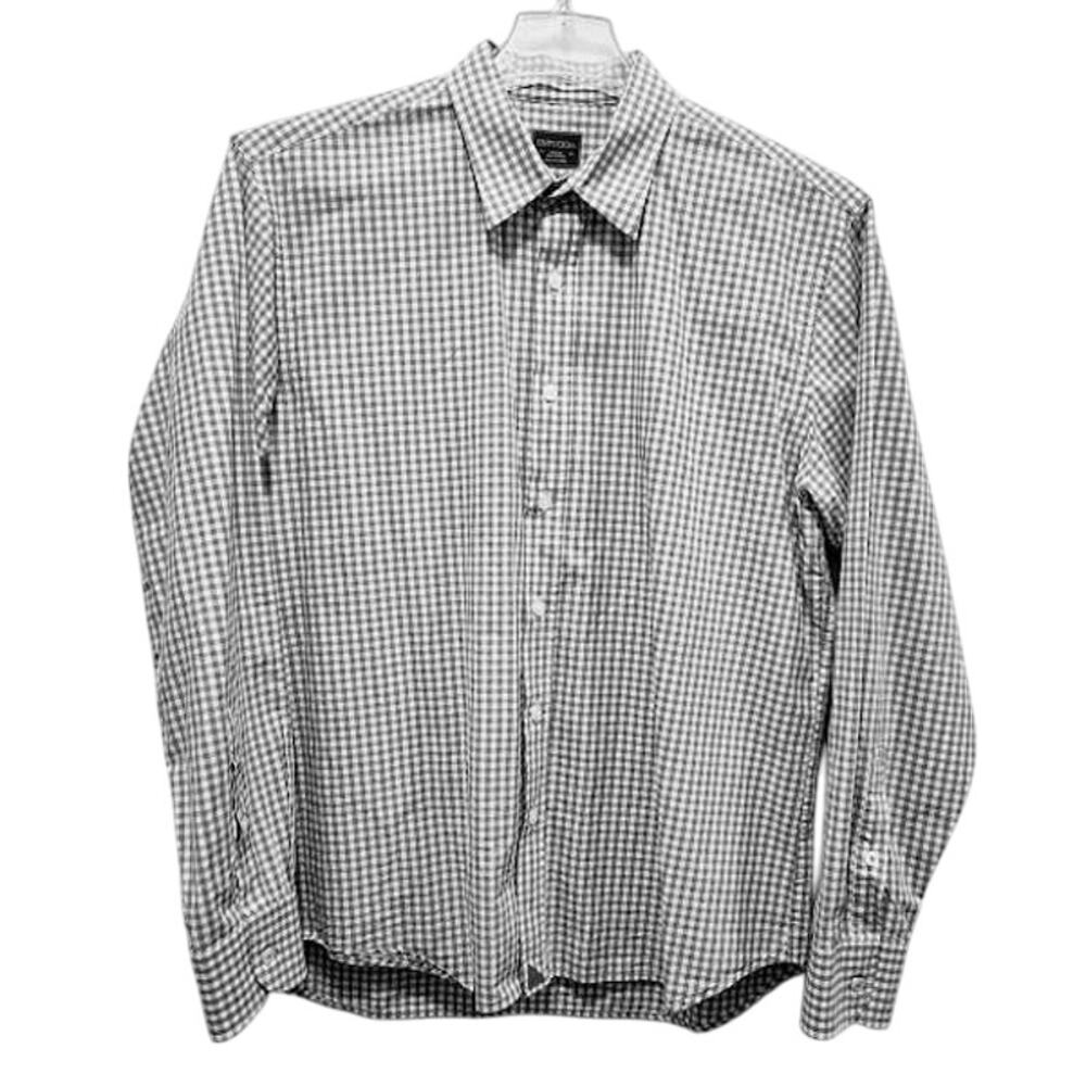 UNTUKE It Shirt Men's Gray/White Checked Button-up Long-Sleeve L